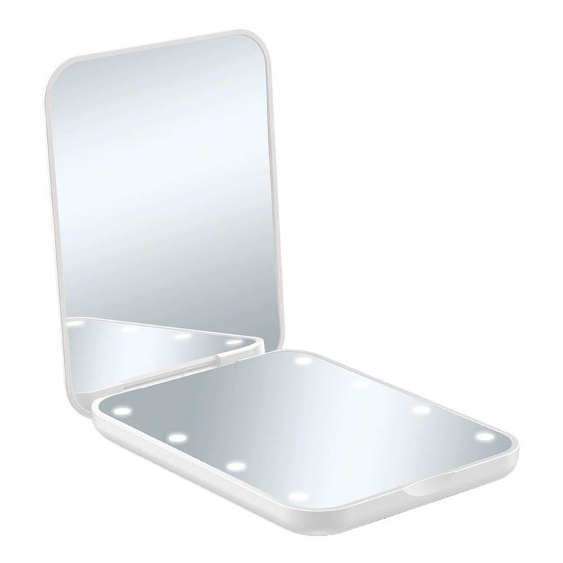 Handheld LED Makeup Mirror, Ultra-thin Portable Mirror, Switch, 8 LED Beads, 2x Magnification, Folding Makeup Mirror